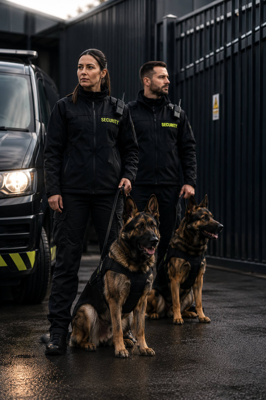 Security company in Lancashire: Select K9 officer and security dog on patrol